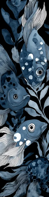 Free printable fish bookmark featuring blue gray school of fish